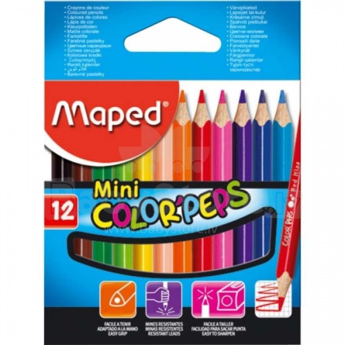 Цветные карандаши 12 цветов. Maped 12 Mini colorpeps