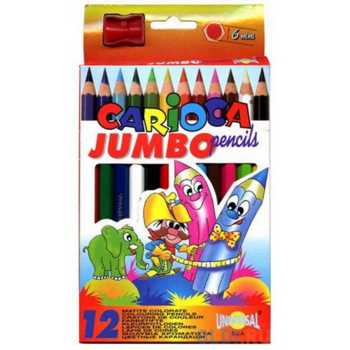 Карандаши цветные 12шт Carioca Jumbo 6мм