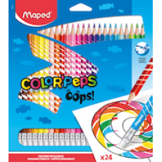 Zīmuļkrāsas MAPED ar dzēšgumiju "Color`Peps Oops"24 krāsas Zīmuļkrāsas MAPED ar dzēšgumiju "Color`Peps Oops"24 krāsas